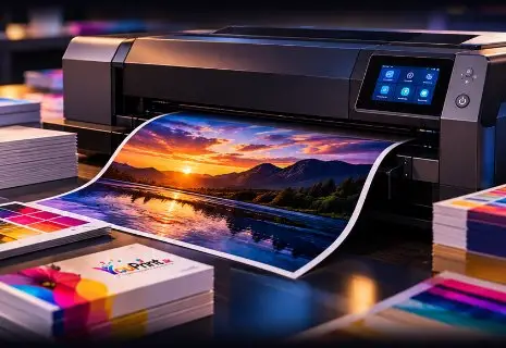 A photo printer producing a vivid print